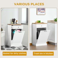 HOMCOM Kitchen Tilt Out Trash Bin Cabinet Free Standing Recycling Cabinet Trash Can Holder With Drawer, White