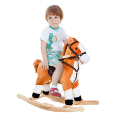 Kids Plush Toy Rocking Horse Ride on with Realistic Sounds - Brown