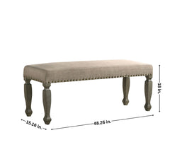 Breda Antique Gray Finish Upholstered Nailhead Bench