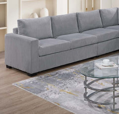 Modern Large Family Light Gray Corduroy 6pc Sectional Set Living Room One Arm Loveseat Wedge Console Armless Chair Couch Set