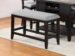 1Pc Transitional Dark Gray Finish Fabric Upholstered Counter-Height Dining Bench
