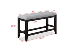 1Pc Transitional Dark Gray Finish Fabric Upholstered Counter-Height Dining Bench