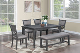 Dining Room Furniture Gray 6pcs Set Dining Table 4x Side Chairs A Bench Rubberwood Unique Design Back Chair