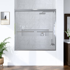 56"-60"W*60" H Semi-Frameless Double Sliding Shower Door, Bypass Shower Door, 1/4" (6mm) Thick SGCC Tempered Glass Door,Chrome