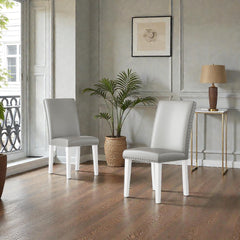 25" x 17.7" x 37.8" Upholstery Dining Chair (Set-2), Silver+White