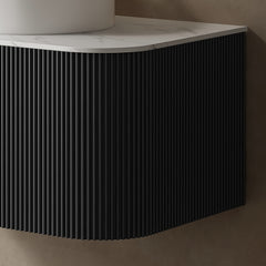 DINA 60'' Wall Mounted Cabinet, with Carrara White Sintered Stone Countertop and Two Drawers, NO Basin, NO Faucet, Black Color