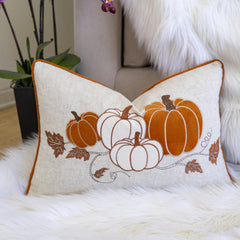 Embroidered Pumpkin Lumbar Throw Pillow – Fall Harvest Accent Cushion Set of 2
