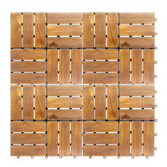 12 in. x 12 in. Acacia 12 Slats Checker Deck Tiles 10 Pieces