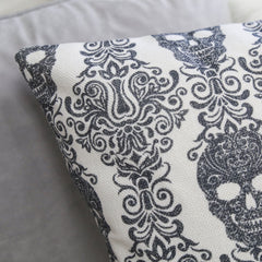 Gothic Damask Skull Throw Pillow – Black & White Cotton Linen Set of 2