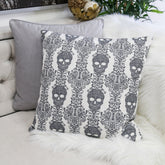 Gothic Damask Skull Throw Pillow – Black & White Cotton Linen Set of 2