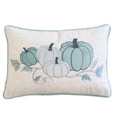 Embroidered Pumpkin Lumbar Throw Pillow – Misty Blue Fall Accent Cushion Set of 2