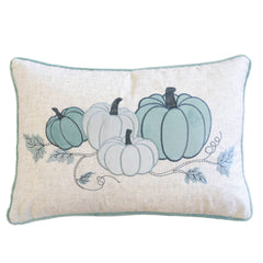 Embroidered Pumpkin Lumbar Throw Pillow – Misty Blue Fall Accent Cushion Set of 2