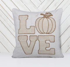 LOVE Pumpkin Embroidered Throw Pillow – Rustic Beige Fall Decor Set of 2