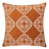 Burnt Orange Damask Embroidered Throw Pillow – Boho Geometric Cushion Set of 2