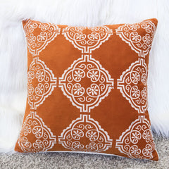 Burnt Orange Damask Embroidered Throw Pillow – Boho Geometric Cushion Set of 2
