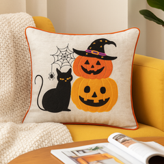 Halloween Black Cat & Pumpkin Stack Throw Pillow Set of 2