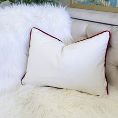JOY Embroidered Christmas Throw Pillow – 14x20" Velvet Lumbar Cushion in Red and White with Green Holiday Accents Set of 2