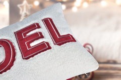 Noel Christmas Throw Pillow with Insert – 14x20" White Sherpa Accent Cushion in Red and Ivory Set of 2
