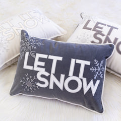 Nneka Let It Snow White Velvet Lumbar Pillow with Insert 14x20 Set of 2