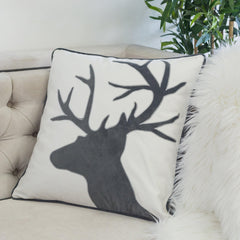 Holiday Reindeer Velvet Accent Pillow 20x20 – White and Gray with Insert Set of 2