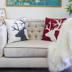 Holiday Reindeer Velvet Accent Pillow 20x20 – Red and White with Insert Set of 2