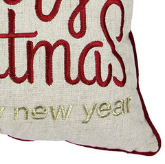 Merry Christmas and Happy New Year Throw Pillow – 20x20 Linen Look with Gold Accents and Insert Set of 2