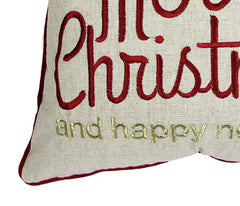 Merry Christmas and Happy New Year Throw Pillow – 20x20 Linen Look with Gold Accents and Insert Set of 2