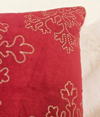 Red Velvet Holiday Throw Pillow 20x20 with Gold Snowflake Embroidery and Insert Set of 2