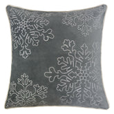 Gray Velvet Holiday Throw Pillow 20x20 with Silver Snowflake Embroidery and Insert Set of 2