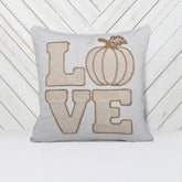 LOVE Pumpkin Embroidered Throw Pillow – Rustic Beige Fall Decor