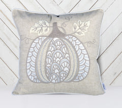 Lace Embroidered Pumpkin Throw Pillow – Neutral Fall Accent Cushion