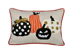 Halloween Pumpkin Embroidered Throw Pillow – Spooky Polka Dot Linen Cushion