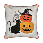 Halloween Black Cat & Pumpkin Stack Throw Pillow