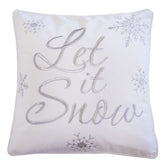 Let It Snow Embroidered Cotton Throw Pillow – 20x20" White Christmas Cushion with Snowflakes & Insert