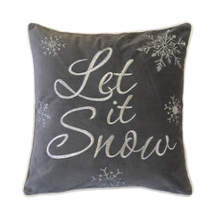 Let It Snow Embroidered Cotton Throw Pillow – 20x20" Gray Winter Accent Cushion with Insert