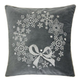 Gray Velvet Holiday Throw Pillow with Snowflake Wreath Embroidery, 20x20 with Insert Set of 2