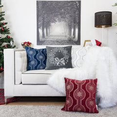 Gray Velvet Holiday Throw Pillow with Snowflake Wreath Embroidery, 20x20 with Insert Set of 2