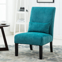 Pisano Contemporary Chenille Fabric Armless Accent Chair with Pillow, Teal Blue