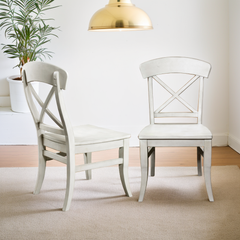 Harola Cross-back Dining Side Chairs in Set of 2, Smoky White Finish
