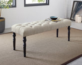 Leviton Fabric Tufted Turned Leg Dining Bench, Tan