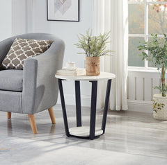 Elysian Contemporary Round End Table with Shelf, Off-White