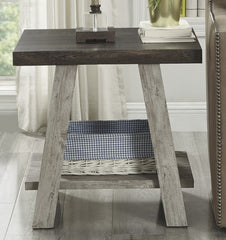 Athens Contemporary Two-Tone Wood Shelf End Table in Weathered Walnut and Gray