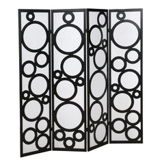 Arvada 4-Panel Wood Room Divider with Circle Pattern, Black