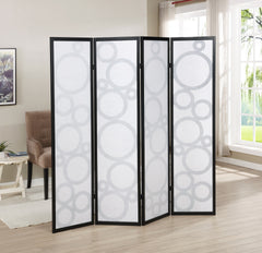 Arvada 4-Panel Wood Room Divider with Circle Pattern, Black