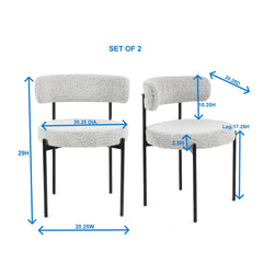 Burbank Modern Round Boucle Dining Chairs, Set of 2, Black White