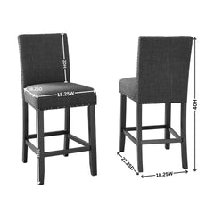 Biony Gray Fabric Counter Height Stools with Nailhead Trim, Set of 2