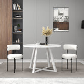 Durban 3-Piece Round Dining Set, Trestle Dining Table with 2 Boucle Chairs