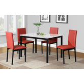 Citico Metal Dinette Set with Laminated Faux Marble Top, White Table with Red Chairs, 5-Piece