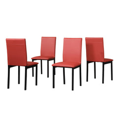 Citico Metal Dinette Set with Laminated Faux Marble Top, White Table with Red Chairs, 5-Piece
