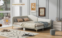 Full Size Upholstered Daybed with Headboard and Armrest, Support Legs, Beige